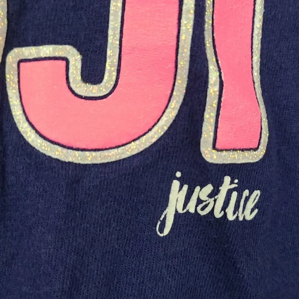 Justice Girls Size 8 I'm Fluent in Emoji Glitter Graphic Tee Navy Blue T-Shirt